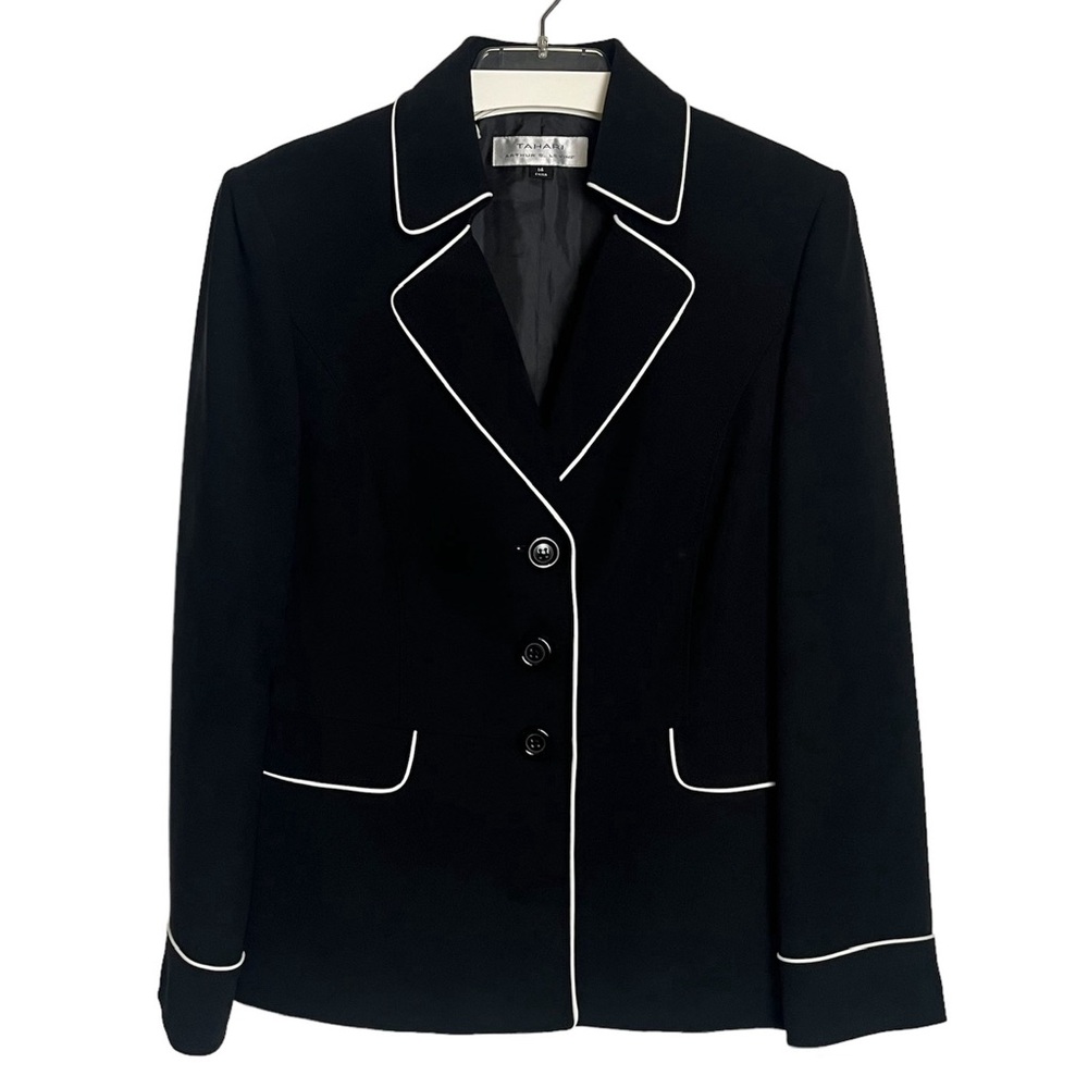 Tahari Black Blazer with White Trim